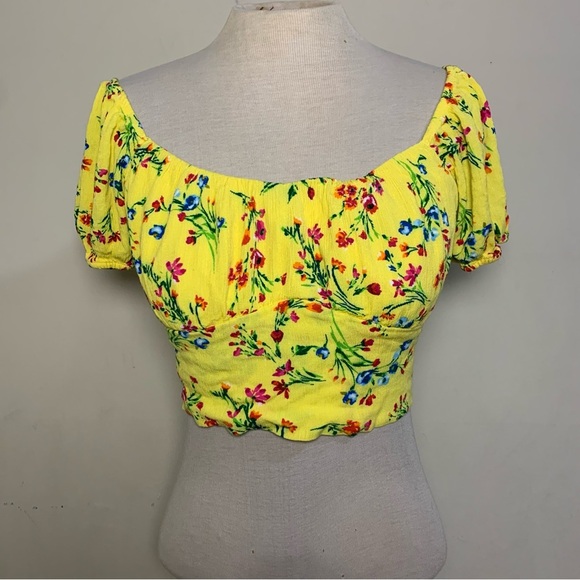 Floral Yellow Crop Top - Picture 1 of 3